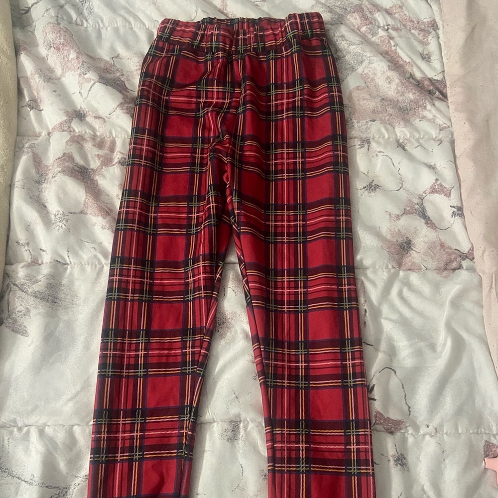 red multicolor plaid pants